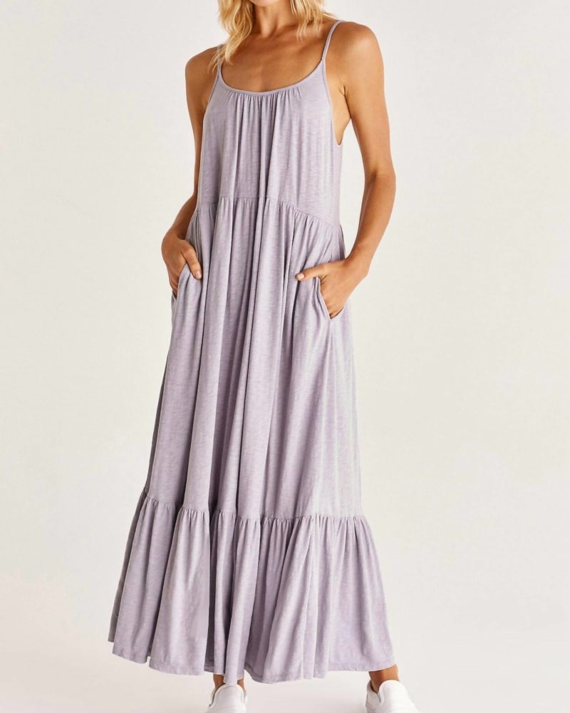 Front of a model wearing a size L Lido Slub Maxi Dress In Lavender Ash in Lavender Ash by Z Supply. | dia_product_style_image_id:346470
